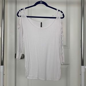 White Criss Cross 3/4 Sleeve Shirt